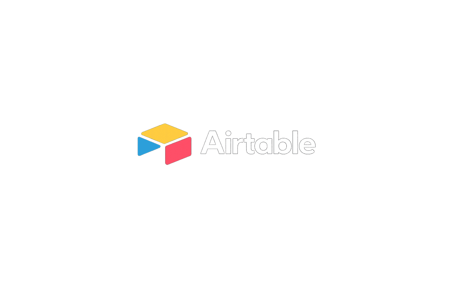 Airtable logo featuring a yellow, blue, and red 3D icon next to outlined text.